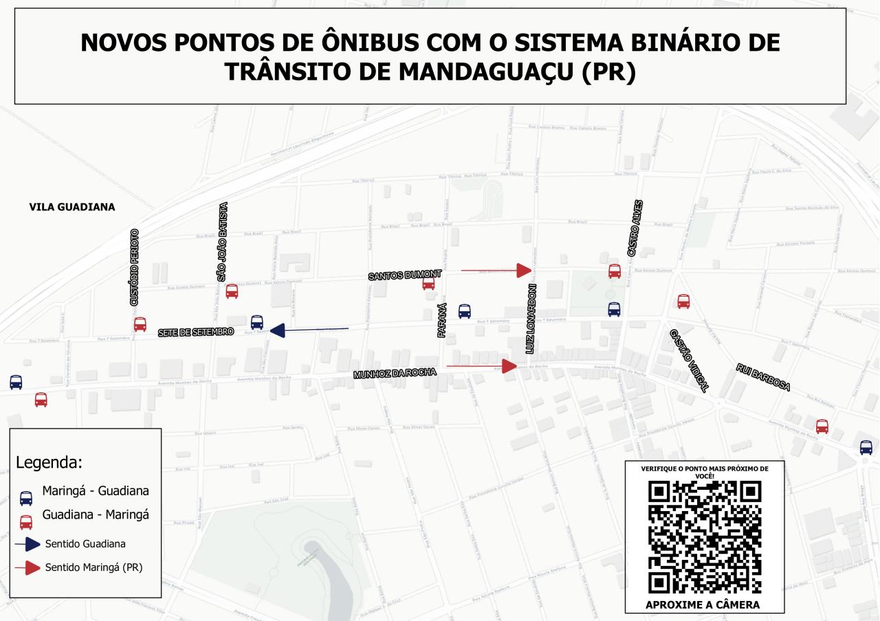 Novo sistema de trânsito em Mandaguaçu redefine localização dos pontos de ônibus